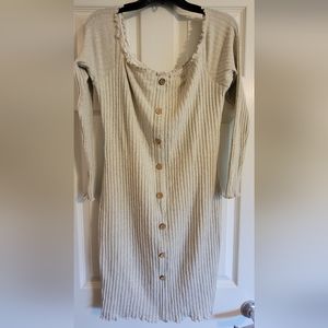 Beige bodycon knit dress w/ long sleeves